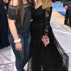 Long black ball gown prom dress